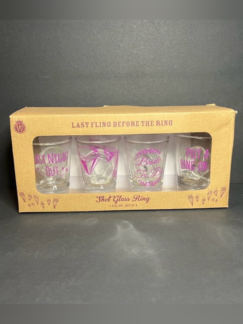 Francesca's Wild Eye Designs Set of 4 Bridal Bachelorette Ring Shot Glasses